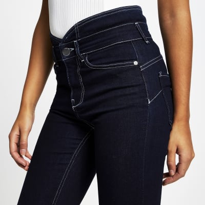 Dark Blue Denim Bum Sculpt Flare Jeans River Island