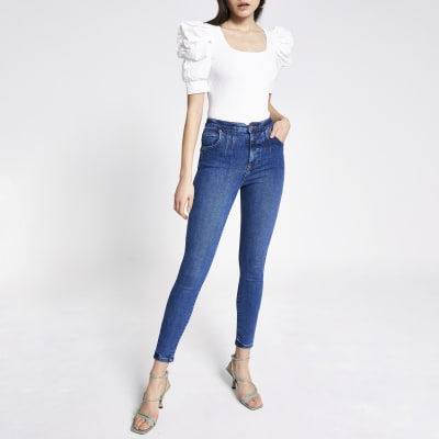 Dark Blue Hailey High Rise Jeans River Island