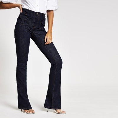 Dark blue high rise bootcut jeans 