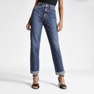 dark blue high waisted mom jeans