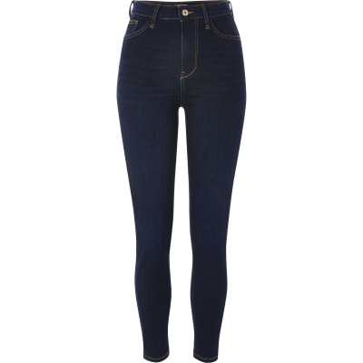 dark high rise skinny jeans