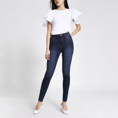 dark blue high rise jeans