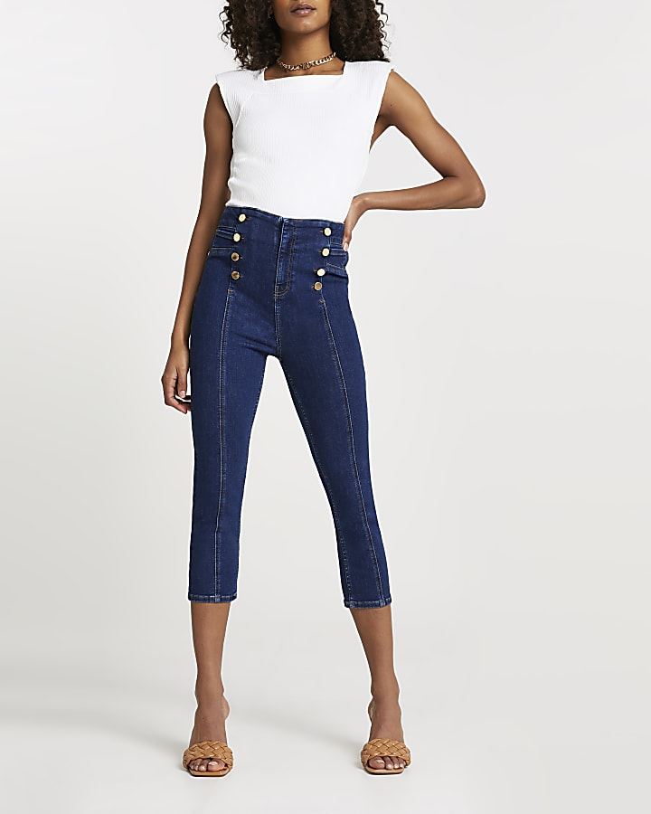 Dark Blue high waisted pedal pusher jeans