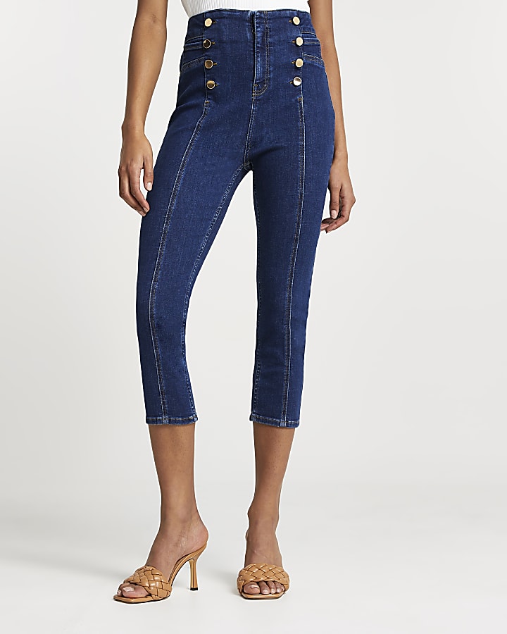 Dark Blue high waisted pedal pusher jeans