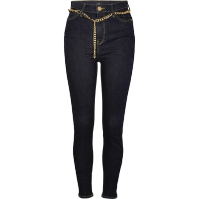 dark blue high waisted skinny bum sculpt jean