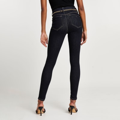 dark blue high waisted skinny bum sculpt jean