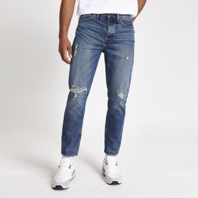 tapered ripped jeans mens