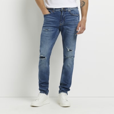 mens ripped blue jeans