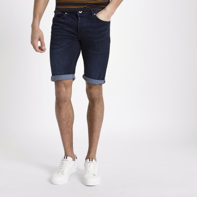 Dark blue skinny fit denim shorts