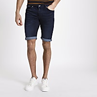 Dark blue skinny fit denim shorts