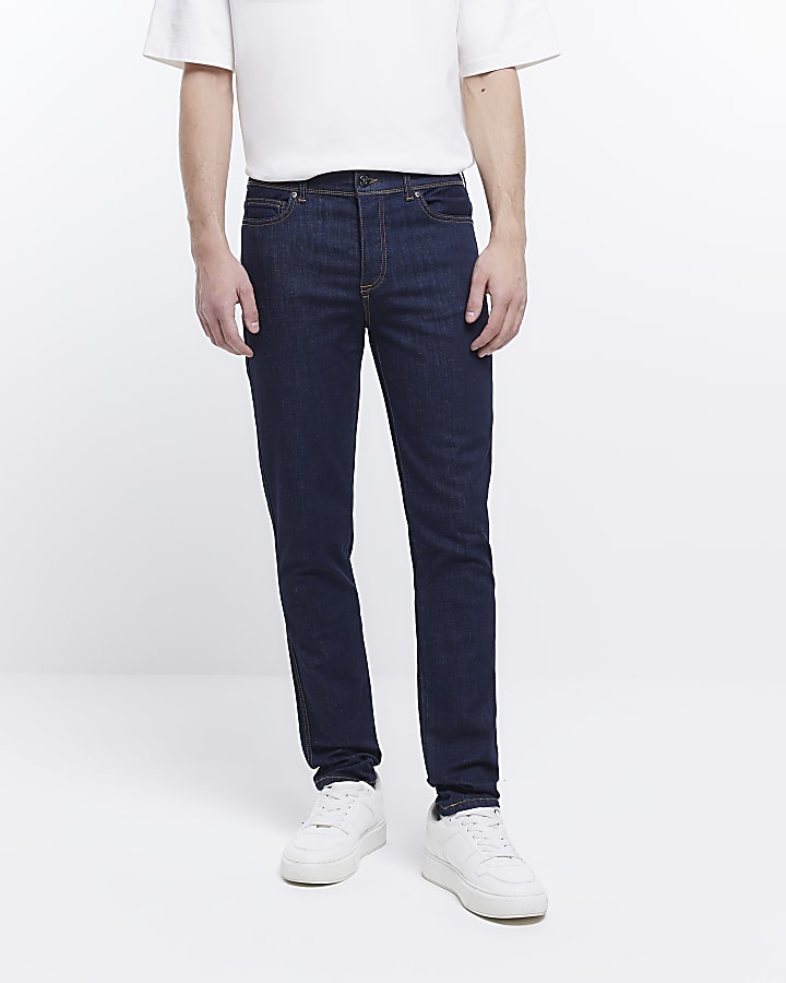 Dark blue skinny fit stacked jeans
