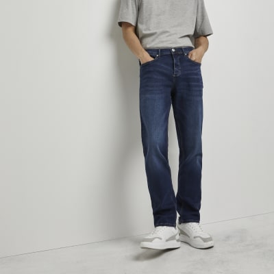 dark blue straight jeans