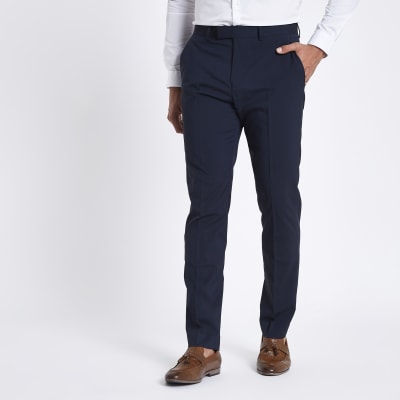 Dark blue stretch slim fit suit trousers