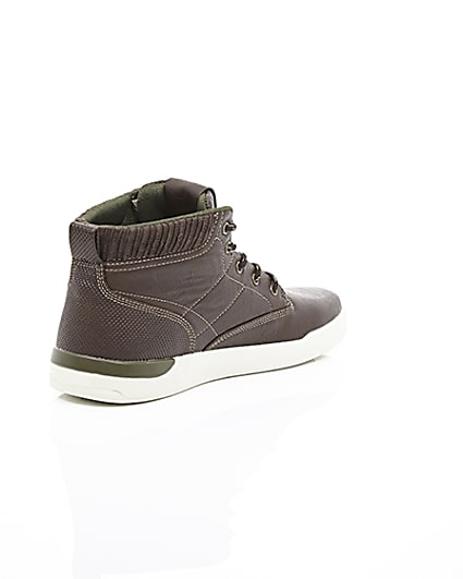 360 degree animation of product Dark brown high top lace-up trainers frame-13