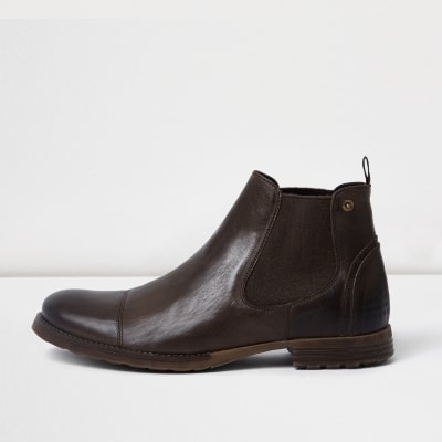 Dark brown leather chelsea boots