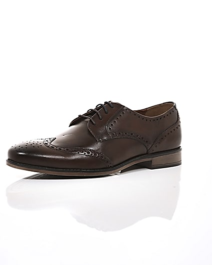 360 degree animation of product Dark brown leather lace-up brogues frame-0