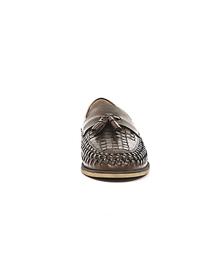 360 degree animation of product Dark brown leather woven tassel loafers frame-4