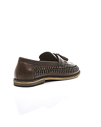 360 degree animation of product Dark brown leather woven tassel loafers frame-13
