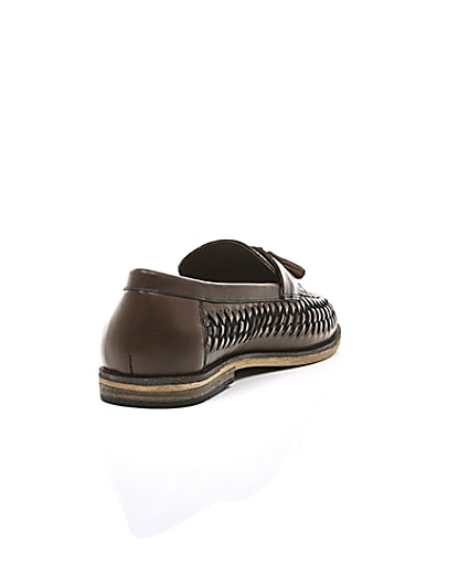 360 degree animation of product Dark brown leather woven tassel loafers frame-14