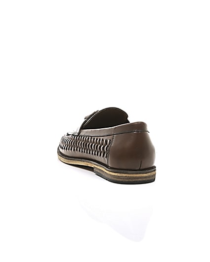 360 degree animation of product Dark brown leather woven tassel loafers frame-17