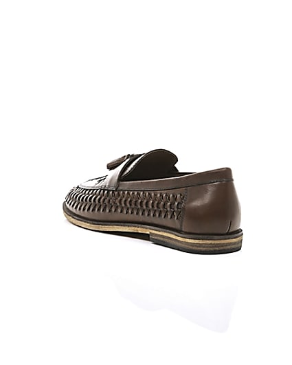 360 degree animation of product Dark brown leather woven tassel loafers frame-18