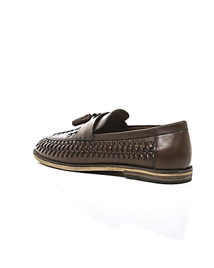 360 degree animation of product Dark brown leather woven tassel loafers frame-19