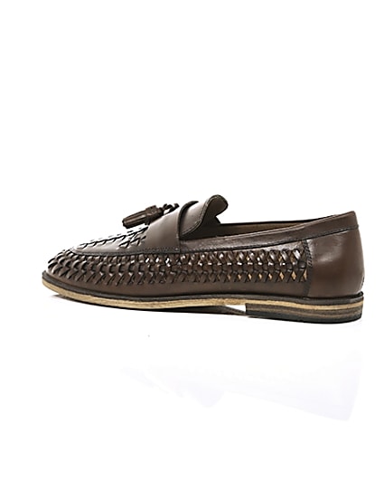 360 degree animation of product Dark brown leather woven tassel loafers frame-20