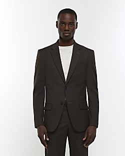 Dark brown slim fit suit jacket
