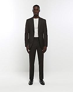 Dark brown slim fit suit trousers