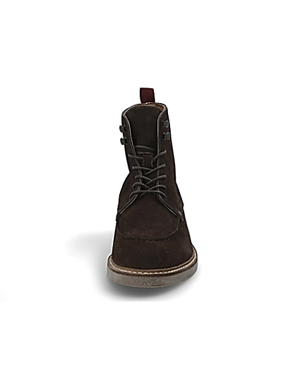 360 degree animation of product Dark brown suede apron toe lace-up boots frame-21