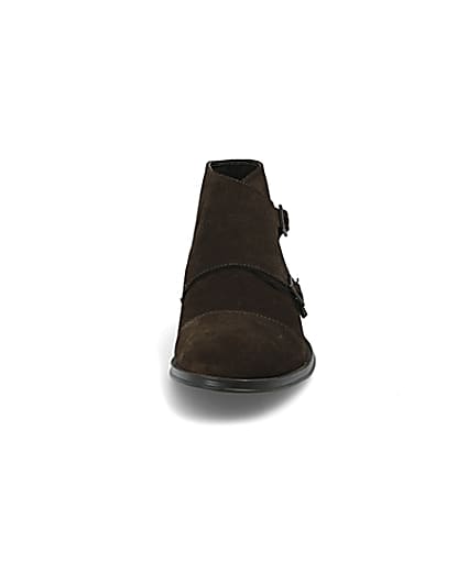 360 degree animation of product Dark brown suede monk strap boot frame-21