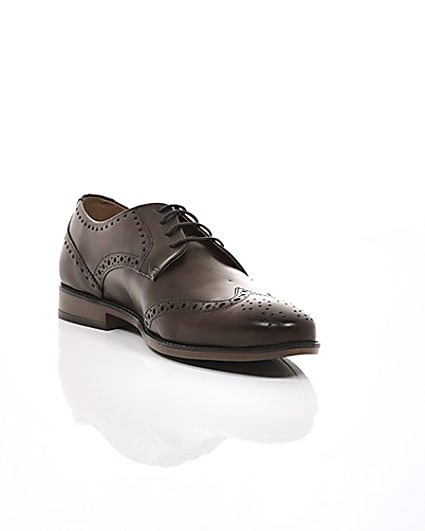 360 degree animation of product Dark brown wide fit leather lace-up brogues frame-6