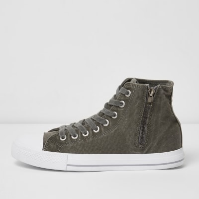 Dark green canvas hi top trainers