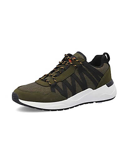 360 degree animation of product Dark green lace-up runner trainers frame-1