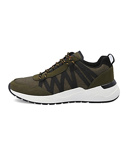 360 degree animation of product Dark green lace-up runner trainers frame-3