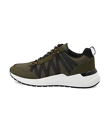 360 degree animation of product Dark green lace-up runner trainers frame-4