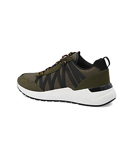 360 degree animation of product Dark green lace-up runner trainers frame-5