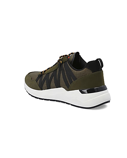 360 degree animation of product Dark green lace-up runner trainers frame-6