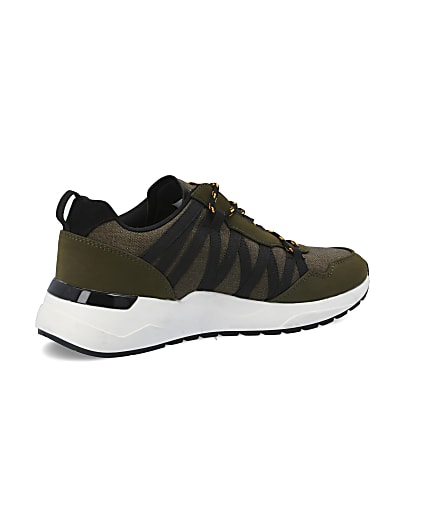 360 degree animation of product Dark green lace-up runner trainers frame-13