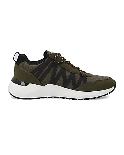 360 degree animation of product Dark green lace-up runner trainers frame-15
