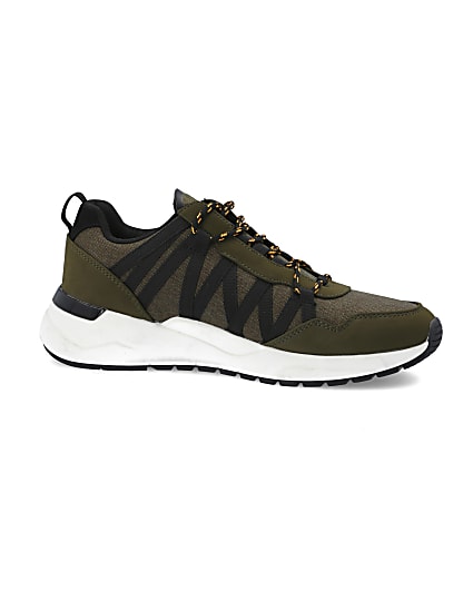 360 degree animation of product Dark green lace-up runner trainers frame-16