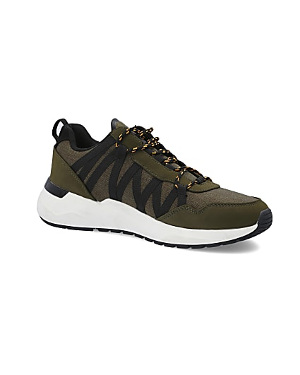 360 degree animation of product Dark green lace-up runner trainers frame-17