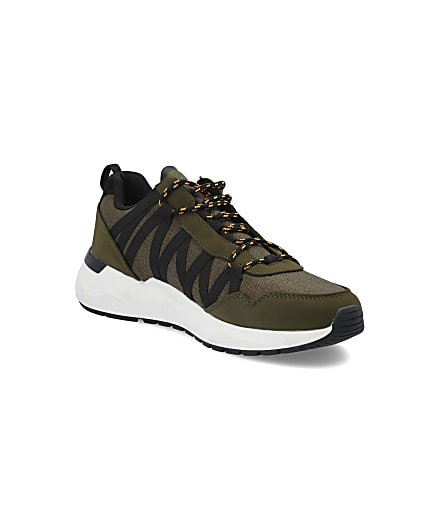 360 degree animation of product Dark green lace-up runner trainers frame-18