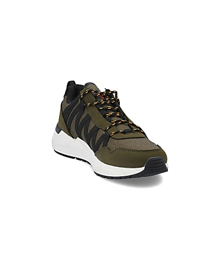 360 degree animation of product Dark green lace-up runner trainers frame-19
