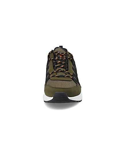 360 degree animation of product Dark green lace-up runner trainers frame-21
