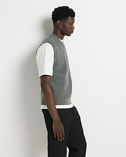 Dark Green Muscle fit Knitted Vest