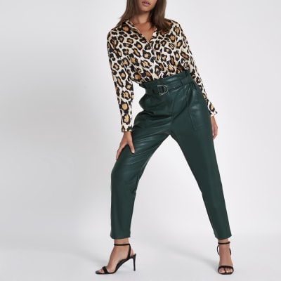 Dark green paperbag tapered trousers