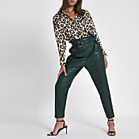 Dark green paperbag tapered trousers