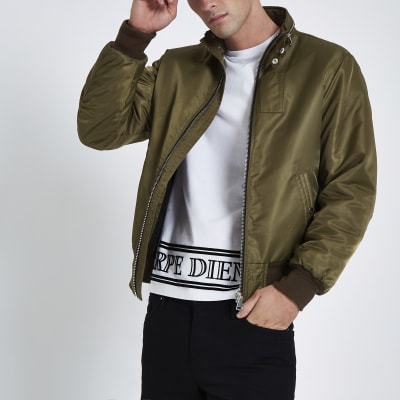 Dark green racer neck jacket