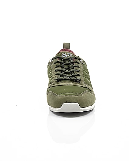 360 degree animation of product Dark green retro runner trainers frame-4
